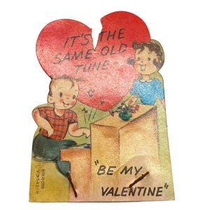Vintage Valentine Greeting Card 1940s Piano Player Same Old Tune Music Die Cut